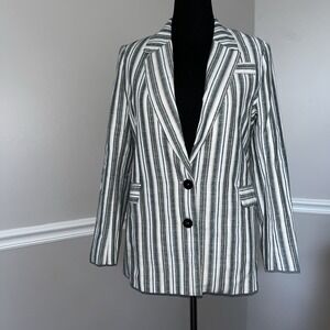 Fashion Nova Linen Blend Blazer Size M Multicolored Pinstriped Preppy Casual